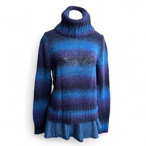 St. John's Bay Wool Blend Blue and Purple Striped Turtleneck Knit Sweater M